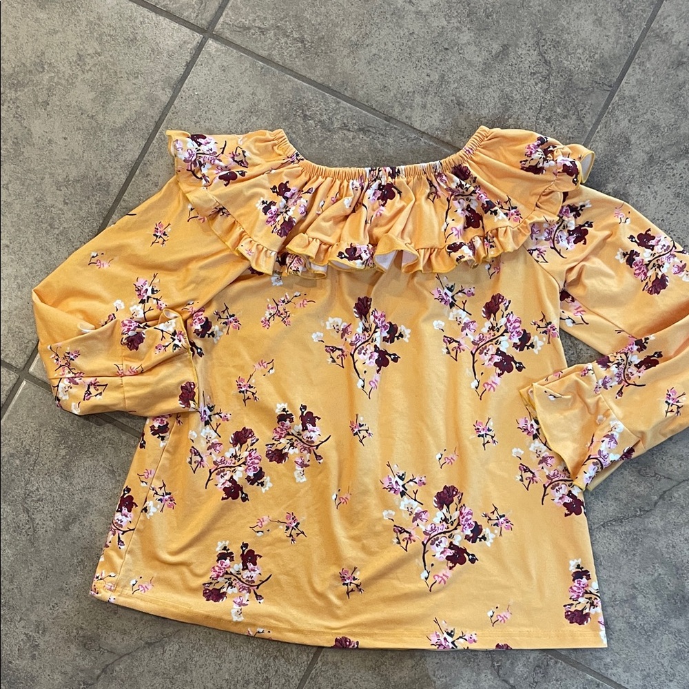 Floral Ruffle Blouse in Mustard Yellow